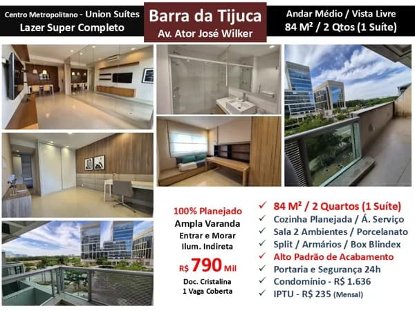 Apto Barra da Tijuca Centro Metropolitano Union Suítes 84M²