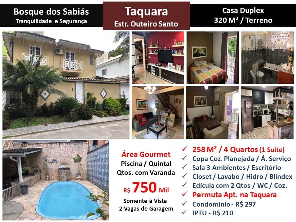 Casa JPA Taquara Outeiro Santo Bosque dos Sabiás 258M²