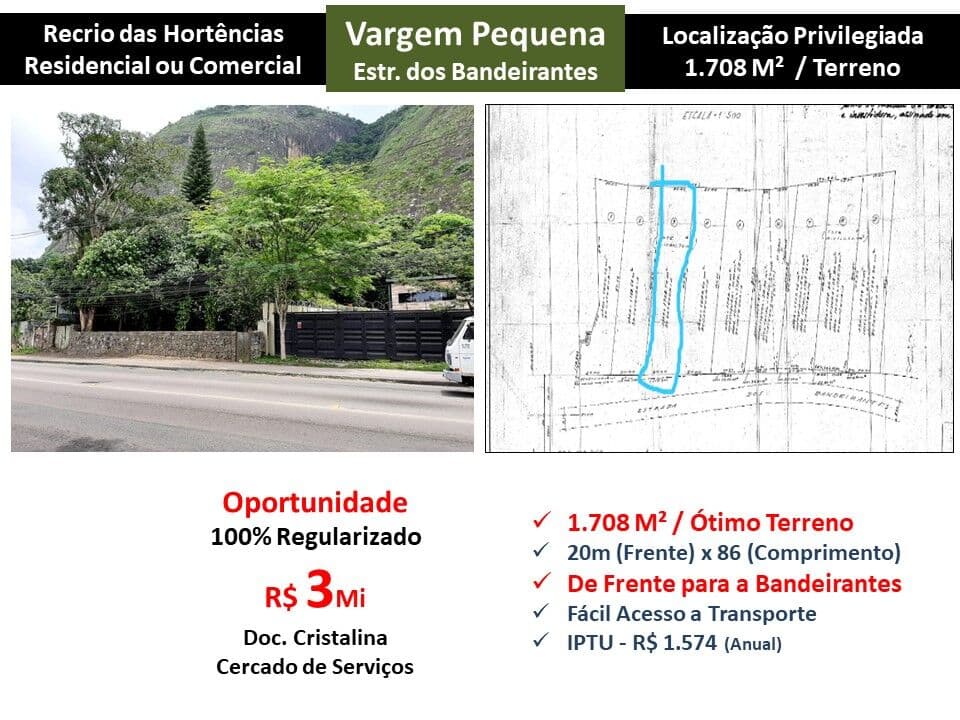 Tereno Vargem Pequena Recrio das Hortências 1.708M²