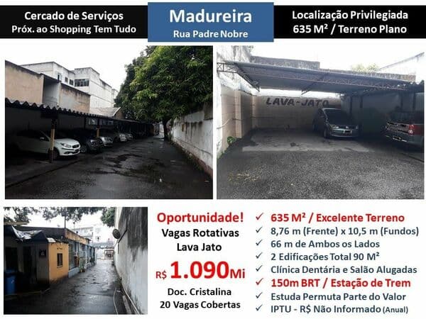 Terreno Madureira Padre Nobre 635M²