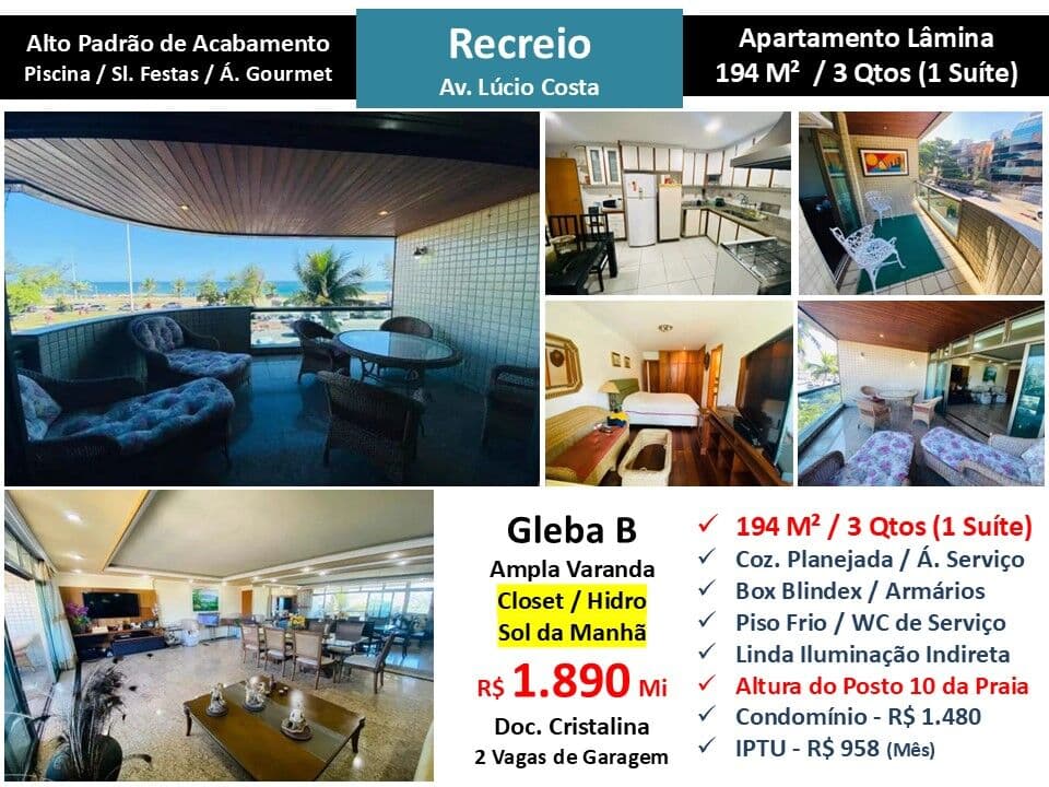 Apto Recreio Praia Lucio Costa 194M²