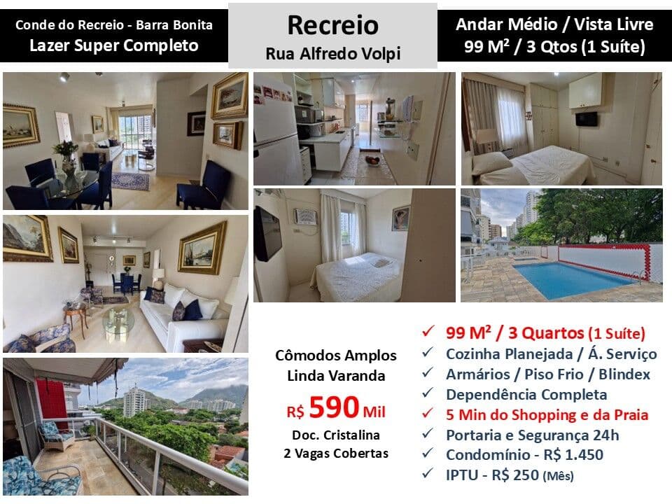 Apto Recreio Barra Bonita Conde do Recreio 99M²