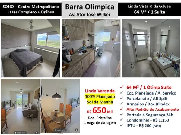Apto Barra Olímpica Centro Metropolitano Soho 64M²