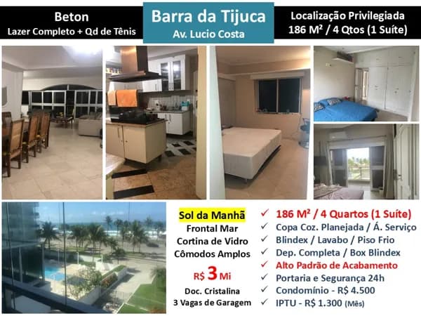 Apto Barra da Tijuca Praia Beton 186M²
