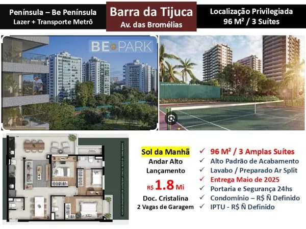 Apto Barra da Tijuca Peninsula Be Peninsula 96M²