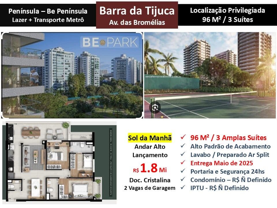 Apto Barra da Tijuca Peninsula Be Peninsula 96M²