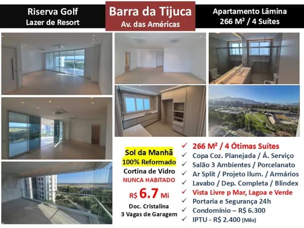 Apto Barra da Tijuca Riserva Golf 266M²