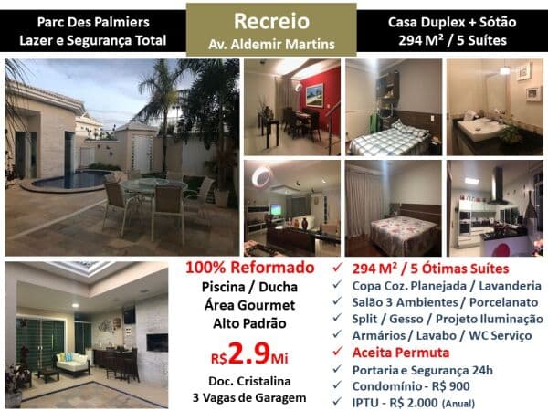 Casa Recreio Parc des Palmiers 294M²