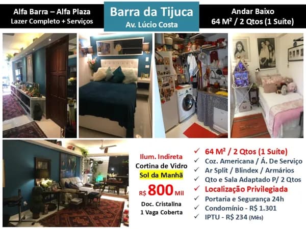 Apto Barra da Tijuca Praia Alfa Barra Alfa Plaza 64M²