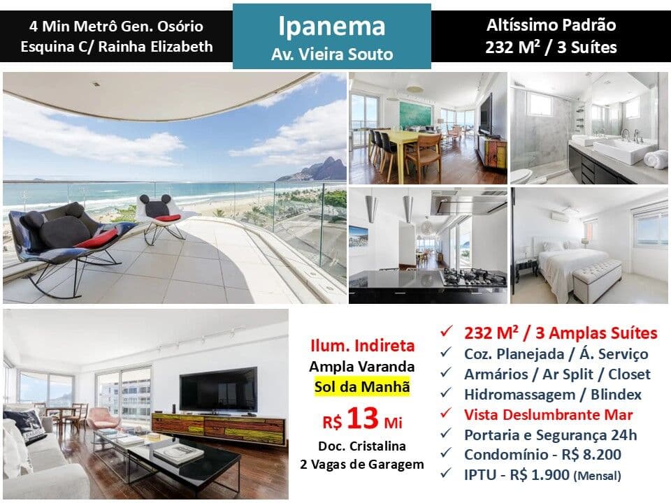Apto Ipanema Praia Vieira Souto 232M²