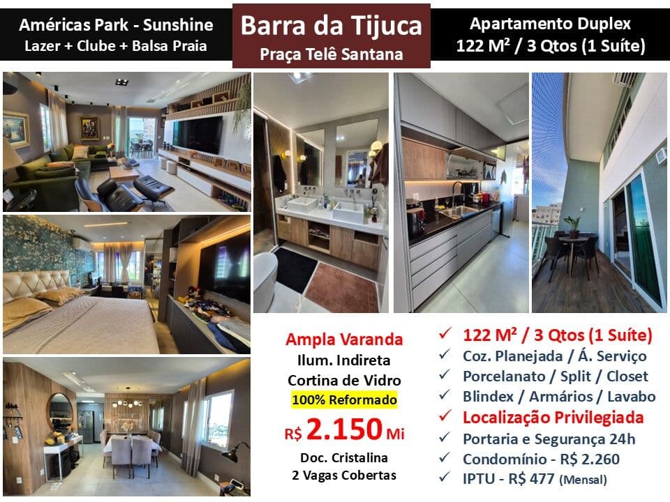 Apto Barra da Tijuca Américas Park Mundo Novo Sunshine 122M²