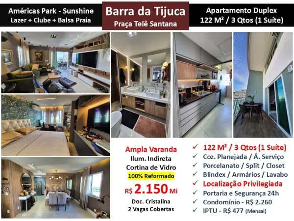 Apto Barra da Tijuca Américas Park Mundo Novo Sunshine 122M²