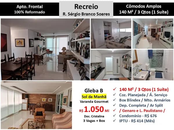 Apto Recreio Gleba B Sérgio Branco Soares 140M²