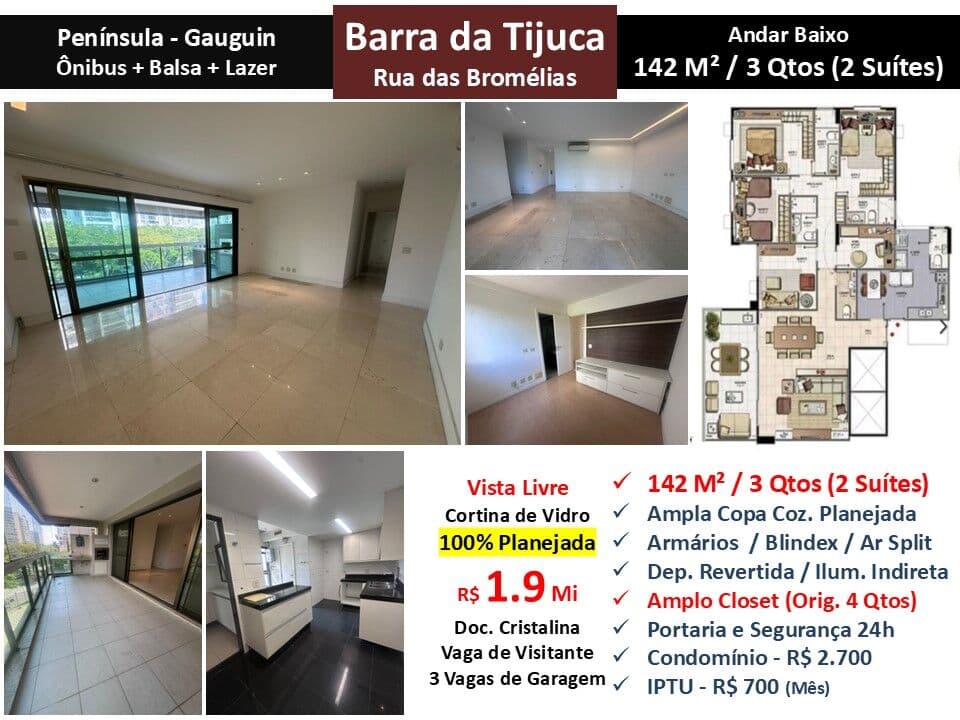 Apto Barra da Tijuca Peninsula Gauguin 142M²