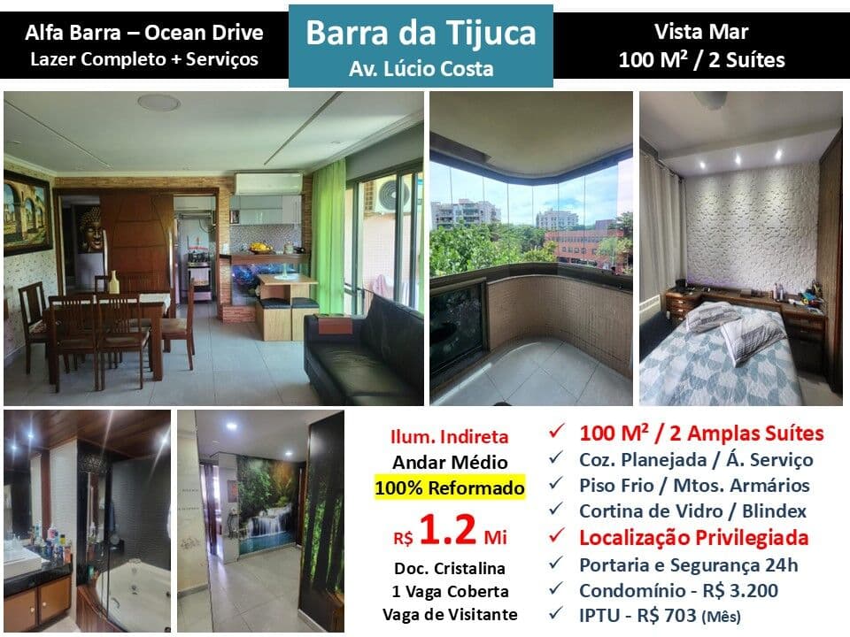 Apto Barra da Tijuca Praia Alfa Barra Ocean Drive 100M²