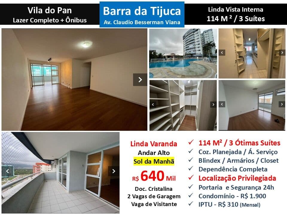 Apto Barra da Tijuca Vila do Pan 114M²
