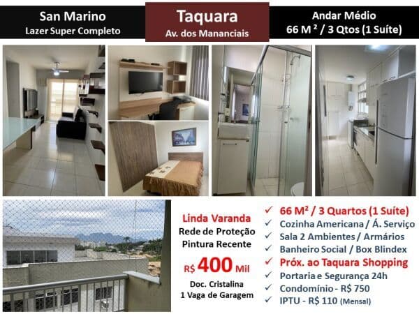 Apto JPA Taquara Mananciais San Marino 66M² 2