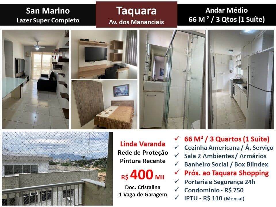 Apto JPA Taquara Mananciais San Marino 66M² 2