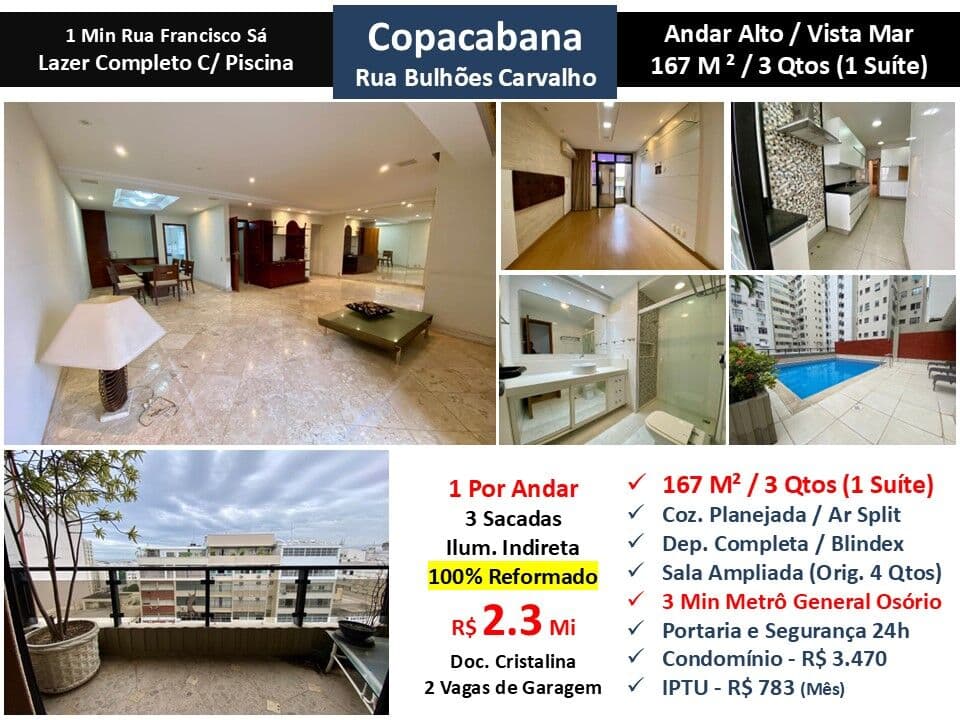 Apto Copacabana Bulhões de Carvalho 167M² 2