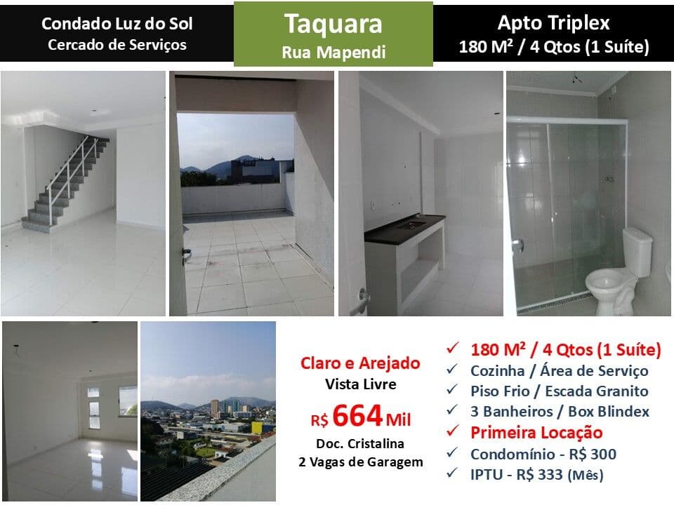 Apto JPA Taquara Mapendi Condado Luz do Sol 180M²