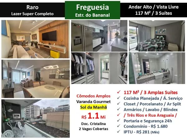 Apto JPA Freguesia Bananal Raro 117M²