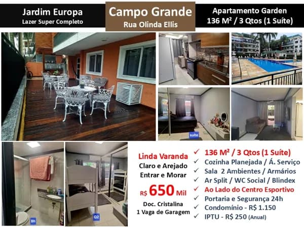 Apto Campo Grande Jardim Europa 136M² Garden