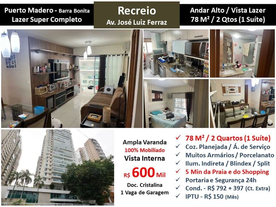 Apto Recreio Barra Bonita Puerto Madero 78M²