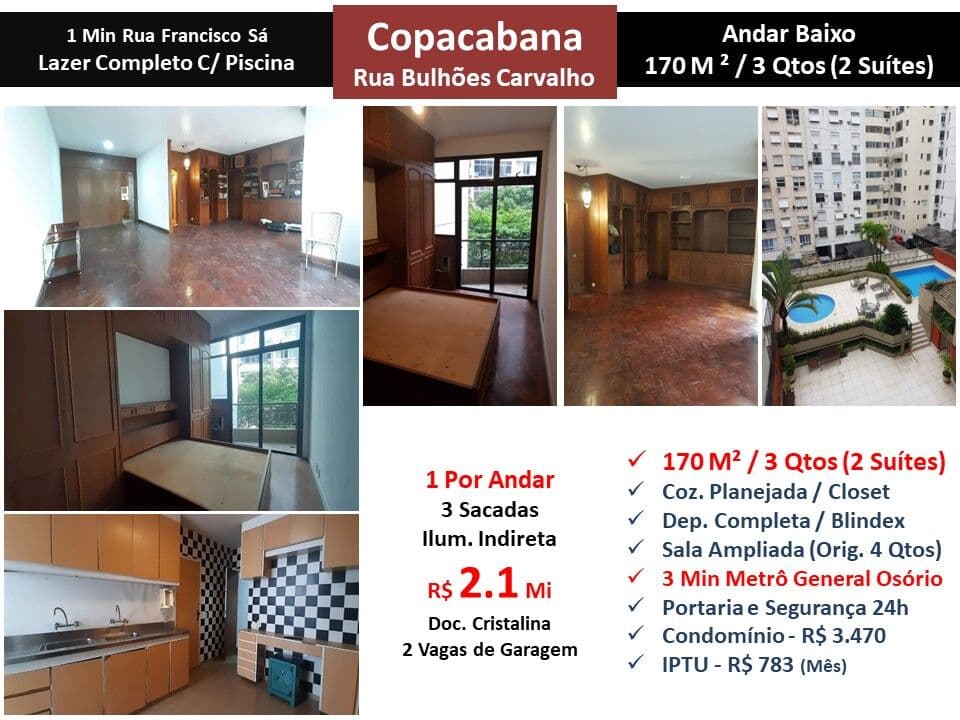 Apto Copacabana Bulhões de Carvalho 170M²