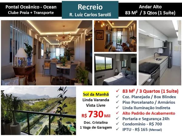 Apto Recreio Pontal Ocean 83M² 2