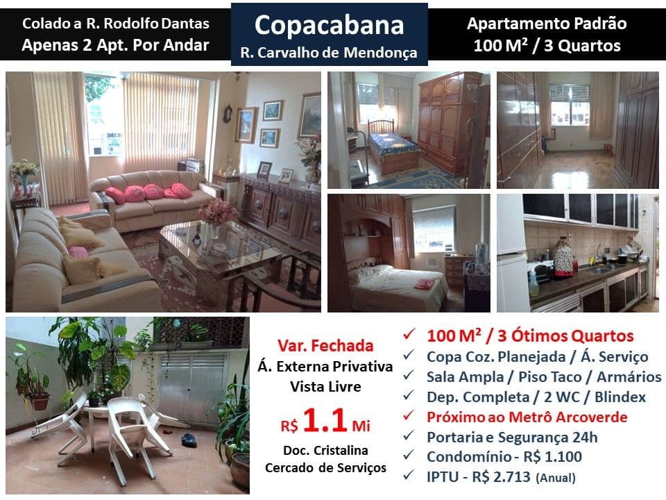 Apto Copacabana Carvalho de Mendonça 100M²