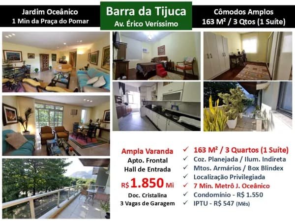 Apto Barra da Tijuca JO Érico Veríssimo 163M² 2