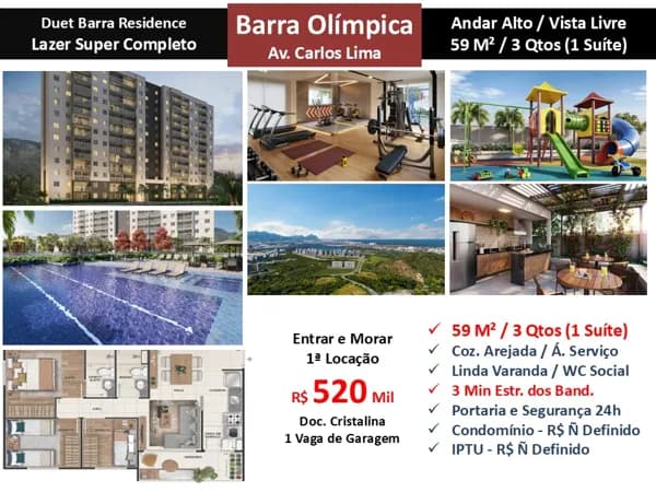 Apto Barra Olímpica Carlos Lima Duet Barra Residence 59M²