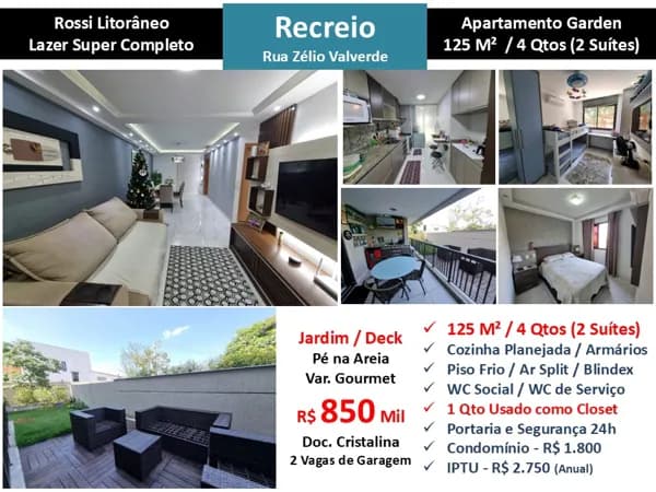 Apto Recreio Praia Rossi Litorâneo 125M² Garden