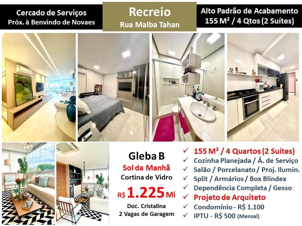 Apto Recreio Gleba B Malba Tahan 155M²