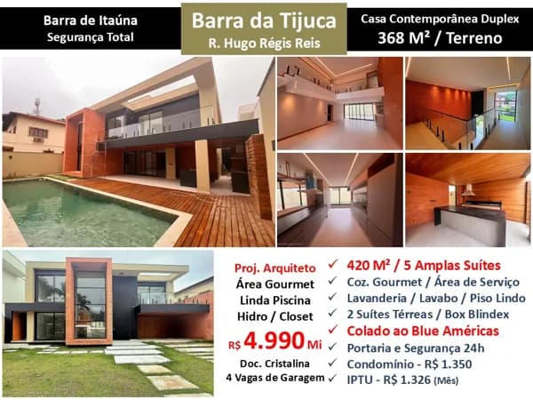 Casa Barra da Tijuca Barra de Itaúna 420M²