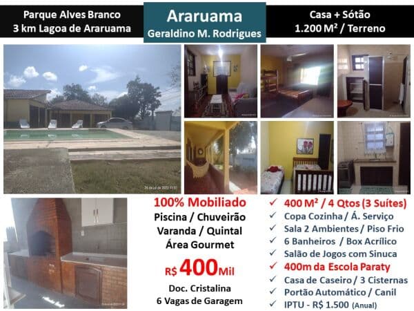 Casa Araruama Geraldino M. Rodrigues 400M²