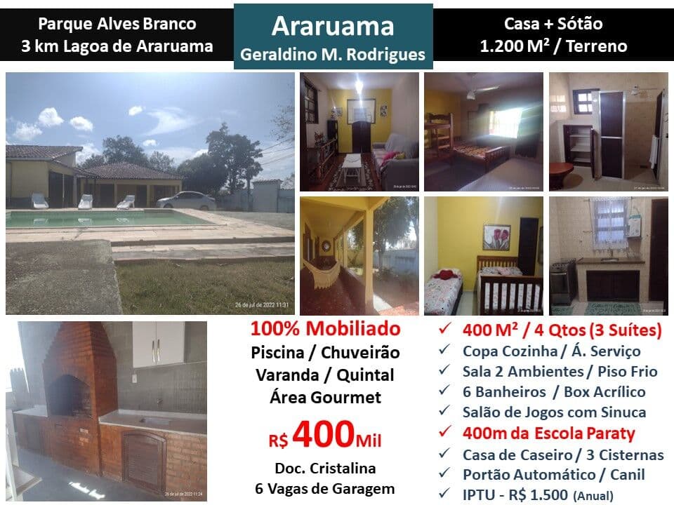 Casa Araruama Geraldino M. Rodrigues 400M²