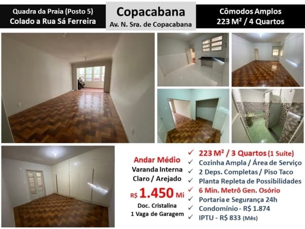 Apto Copacabana N.S. de Copacabana 223M²