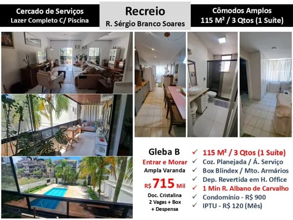 Apto Recreio Gleba B Sérgio Branco Soares 115M²