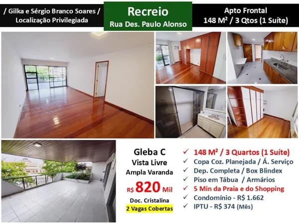 Apto Recreio Gleba C Paulo Alonso 148M²