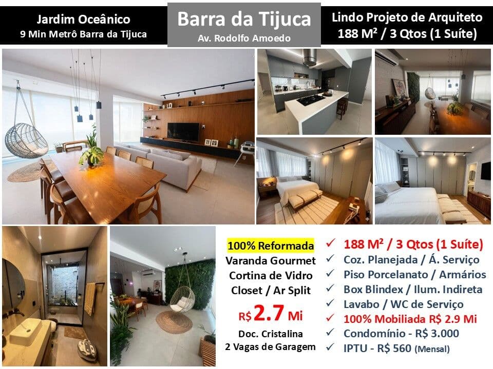 Apto Barra da Tijuca JO Rodolfo de Amoedo 188M²