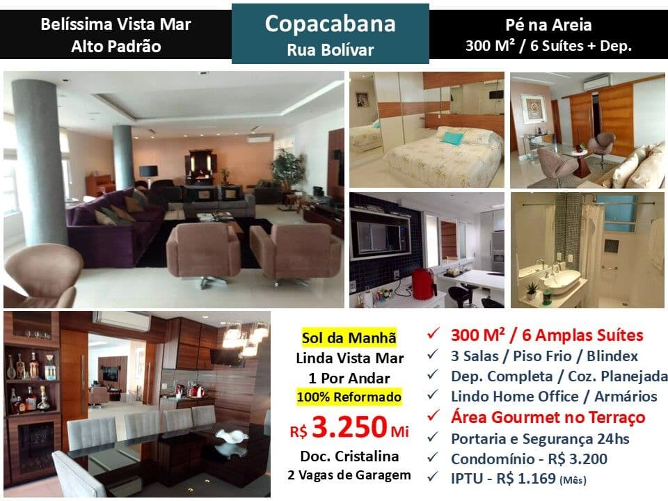 Apto Copacabana Praia Bolívar 300M²