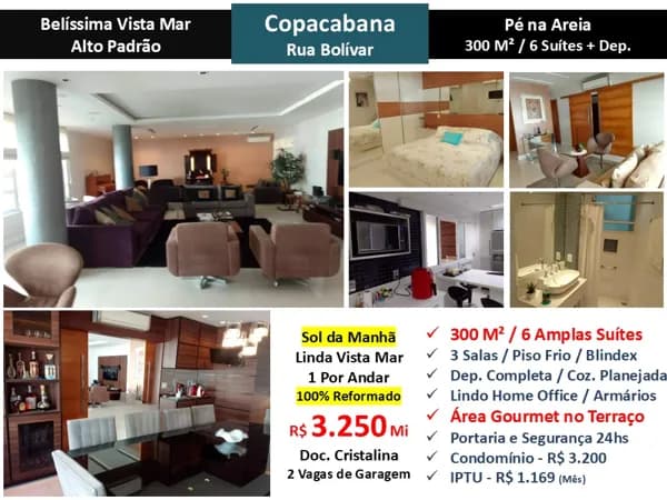 Apto Copacabana Praia Bolívar 300M²