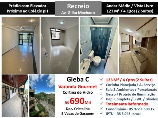 Apto Recreio Gleba C Gilka Machado 123M²