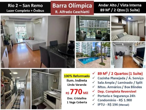 Apto Barra Olímpica Rio 2 San Remo 89M²
