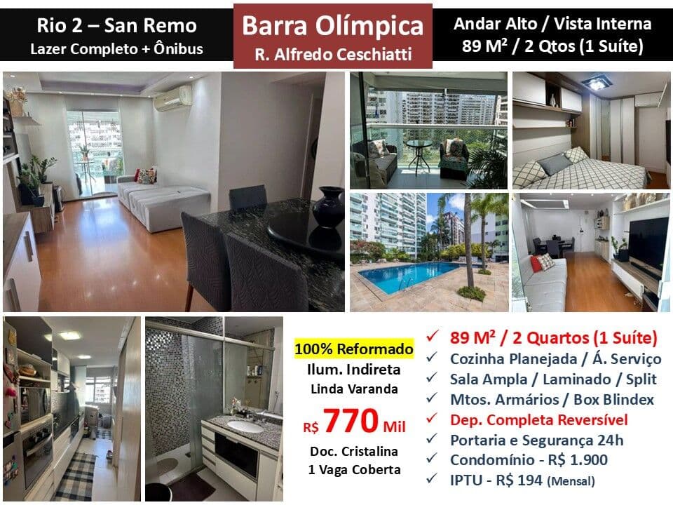 Apto Barra Olímpica Rio 2 San Remo 89M²