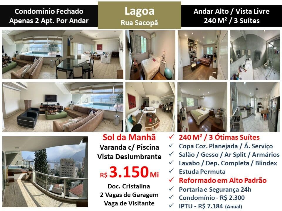 Apto Lagoa Sacopã 240M²
