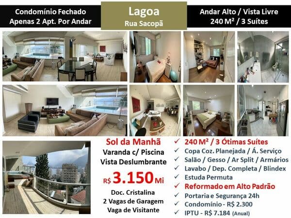 Apto Lagoa Sacopã 240M²