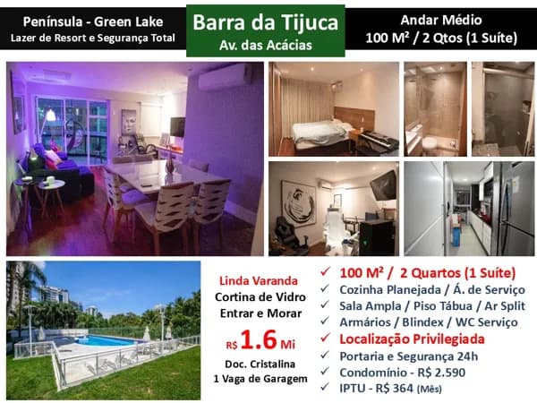 Apto Barra da Tijuca Península Green Lake 100M²