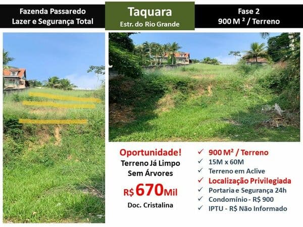 Terreno JPA Taquara Fazenda Passaredo 900M²
